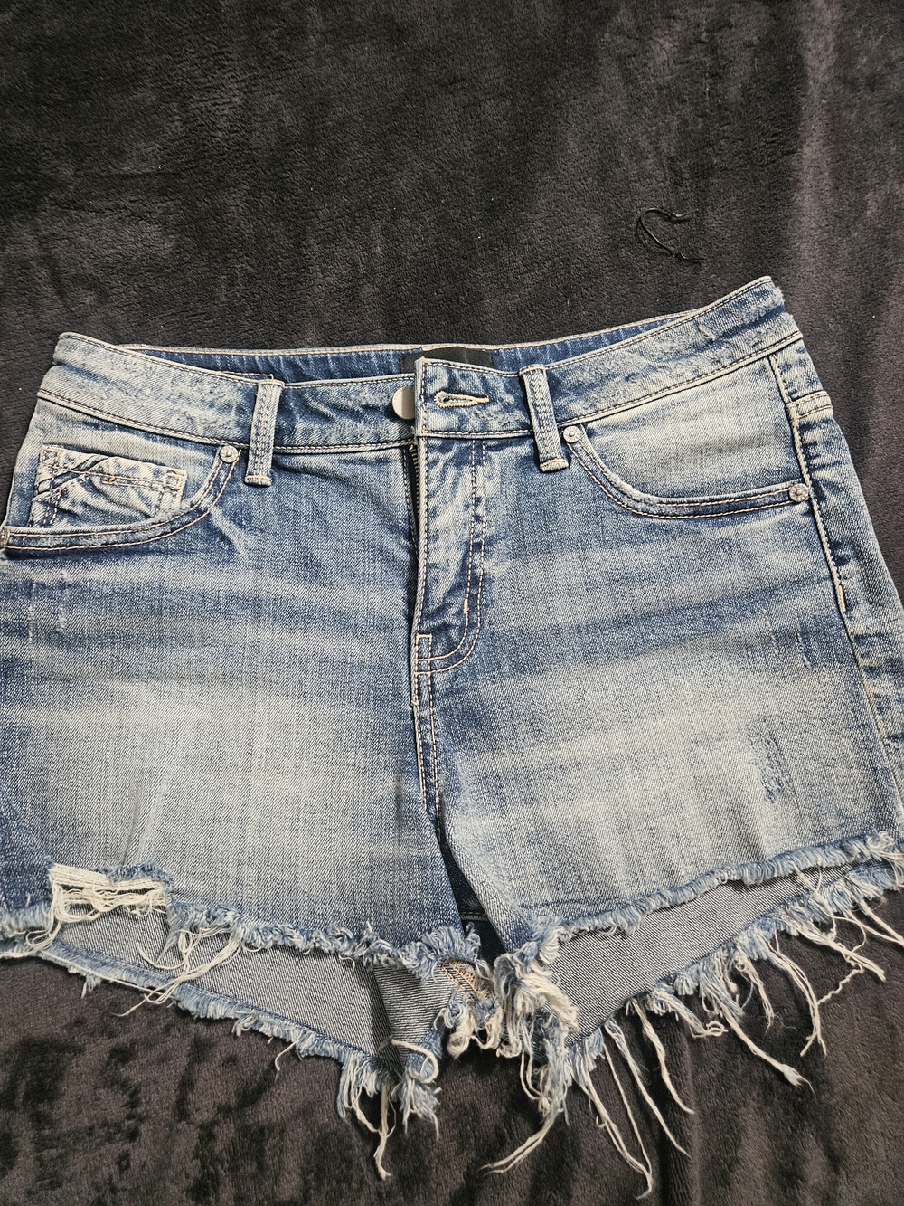 Buckle Black Light Blue Denim Frayed Hem Shorts